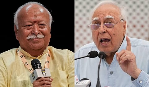 RSS chief Mohan Bhagwat and Rajya Sabha MP Kapil Sibal.