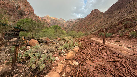 Bright Angel Creek near the Phantom Ranger Station in the Grand Canyon, Arizona, is seen after flash flooding from storms, Saturday, Aug. 29, 2026