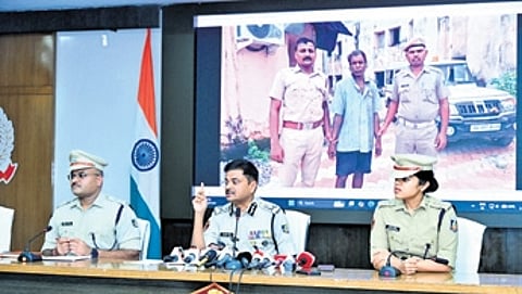 Police Commissioner S Dev Datta Singh briefing mediapersons on Monday