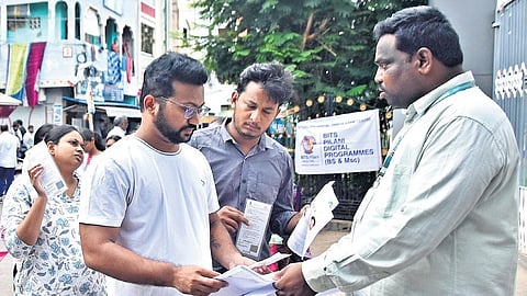 Students appearing for NEET-PG 2026 in Vijayawada on Sunday.