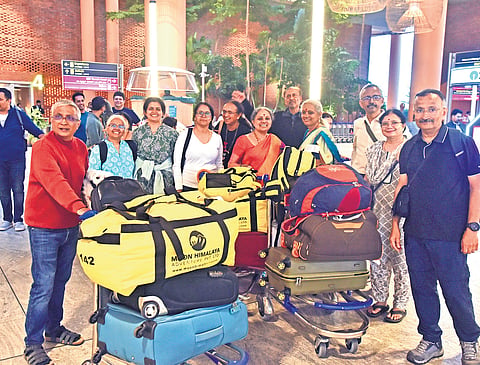 Karnataka trekkers arrived safely after being stranded in Nepal due to the deadly flash floods at KIA, Bengaluru, on Tuesday.