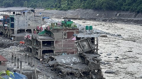 A view of the devastation in a residential area following mud-laden flash floods in Nuwakot on Tuesday, Sept. 1, 2026.