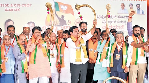 BJP leaders, including BS Yeddiyurappa, BY Vijayendra and R Ashoka, launch the 10-day padayatra on Tuesday.