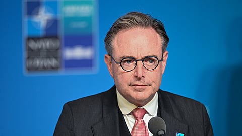 Belgium's Prime Minister Bart De Wever addresses the media upon arrival for the NATO summit in Ankara on July 8, 2026.