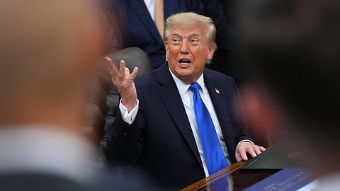 US President Donald Trump speaks during a meeting at the Oval Office of the White House, Wednesday, Sept. 2, 2026, in Washington.