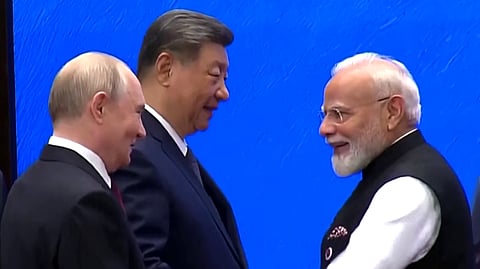 Prime Minister Narendra Modi meets Russian President Vladimir Putin and Chinese President Xi Jinping during the 26th Shanghai Cooperation Organisation (SCO) Summit in Bishkek on Tuesday, Sep. 1, 2026.