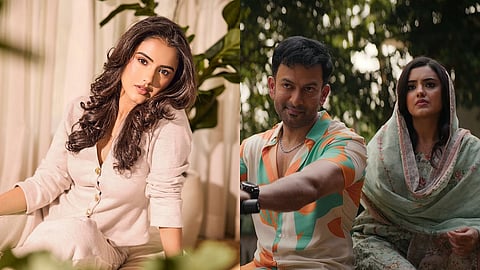 Malvika Sharma (L), A screengrab from Prithviraj Sukumaran's Khalifa (R)
