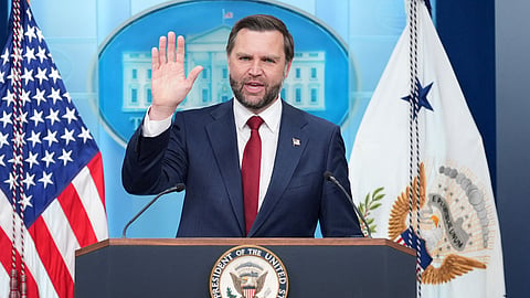US Vice President JD Vance speaks during a press briefing at the White House in Washington, Thursday, Sept. 3, 2026.