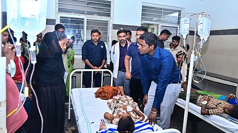 Polavaram District Collector K Dinesh Kumar interacts with children at the Area Hospital in Bhadrachalam on Wednesday.