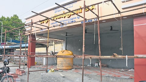 The bus shelter near the Saidapet Metropolitan Magistrates Court on Taluk Office Road is being constructed at a cost of Rs 15 lakh