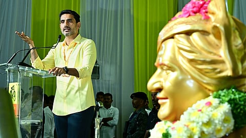 TDP National Working President and Minister for HRD and IT N Lokesh addressing TDP cadre in Narasaraopet on Wednesday.