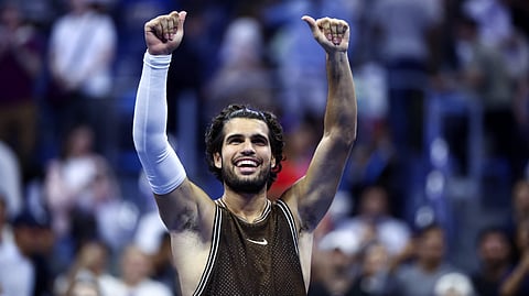 Spain's Carlos Alcaraz celebrates after victory during the men's singles second round tennis match against Portugal's Jaime Faria on day four of the US Open tennis tournament at the USTA Billie Jean King National Tennis Center in New York City on September 2, 2026.