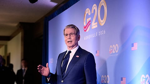 US Treasury Secretary Scott Bessent speaks to reporters at the G20 Finance Ministerial in Asheville, N.C., Tuesday, Sept. 1, 2026.
