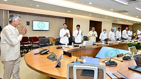 CM Nara Chandrababu Naidu at the Cabinet meeting on Thursday.