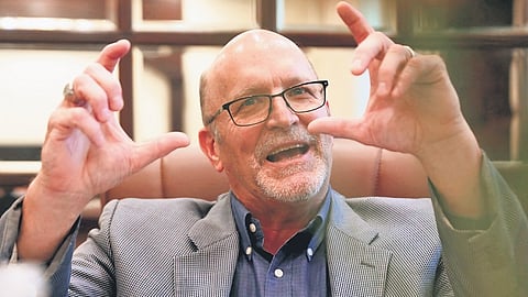 HYDERABAD - Kevin Lennon, Senior Vice President of Policy and Governance at National Collegiate Athletic Association (NCAA) speaks during a meeting with reporters in Hyderabad.