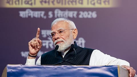 Prime Minister Narendra Modi addresses the centenary celebrations of Shri Ram College of Commerce (SRCC) in New Delhi on Sept. 5, 2026.