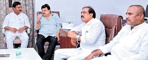 State BJP president N Ramchander Rao addresses the BJP Legislative Party members in Hyderabad on Sunday