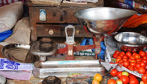 A weighing scale in a shop at Tiruchy on Friday.
