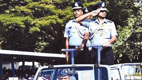 Air Marshal Yalla Umesh inspects the passing out parade at the Air Force Technical College in Bengaluru on Saturday.
