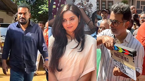 (L to R) Dileesh Pothan, Samvritha and Alphonse Puthren from the pooja ceremony of the new film