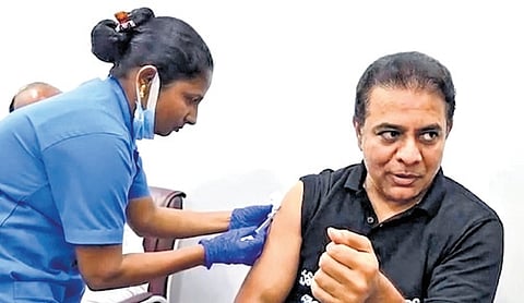 BRS working president KT Rama Rao receives medical treatment at Telangana Bhavan in Hyderabad