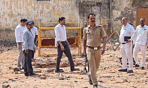 ASI team members inspect the demolition site of the Saharanpur mosque, Monday, Sept. 7, 2026.