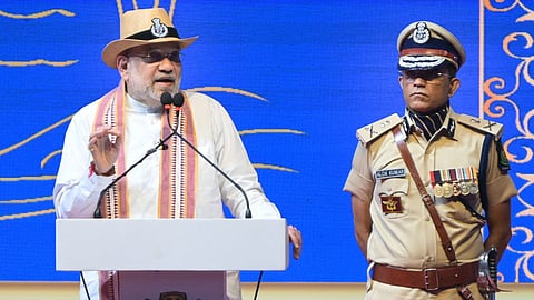 Union Home Minister Amit Shah during an event to present the President's Colour to the Goa Police, in Panaji, Monday, Sept. 7, 2026.