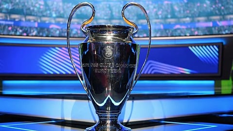 The Champions League trophy on display.