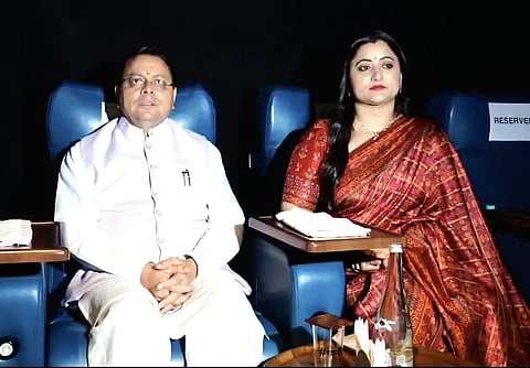 CM Pushkar Singh Dhami watched ‘Hanuman Ansh’ with wife Geeta Dhami and two ministers at Centrio Mall on Friday.