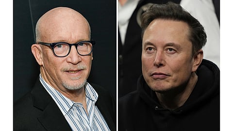 This combination of images show filmmaker Alex Gibney, left, and Elon Musk.