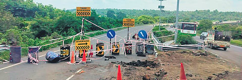 The damaged portion of the Kupti bridge in Adilabad district
