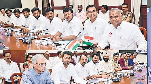 CM C Joseph Vijay reviewing northeast monsoon preparedness with ministers and senior officials at the secretariat in Chennai on Tuesday