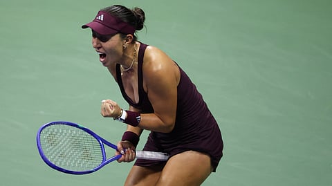 USA's Jessica Pegula celebrates defeating USA's Emma Navarro during their women's singles quarter-final tennis match on day ten of the US Open tennis tournament on September 8, 2026.