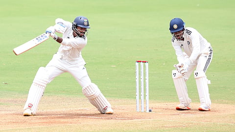 South Zone skipper Tilak Varma in action during their Duleep Trophy final against East Zone on Wednesday