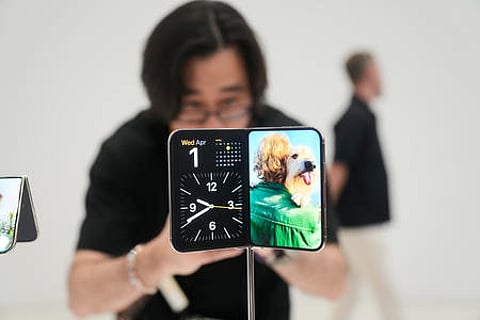 iPhone Duo is displayed on Wednesday, Sept. 9, 2026, on the Apple campus in Cupertino, Calif.