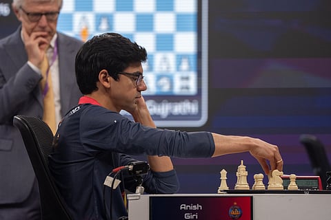 Anish Giri in action on the fifth day of the Global Chess League