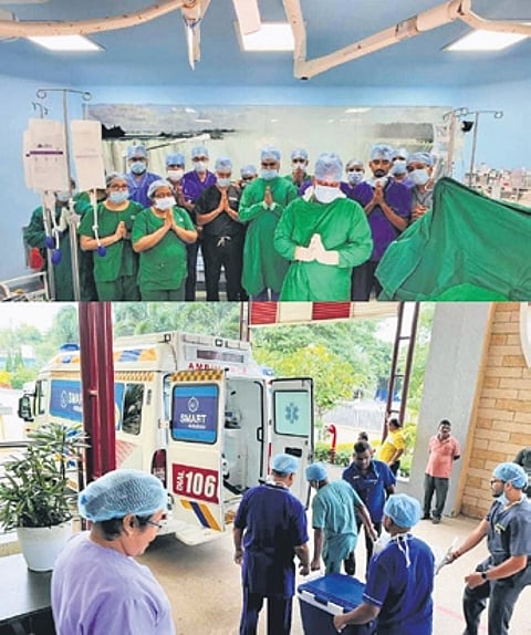 Doctors praying for the deceased’s soul; organs being taken for transplantation