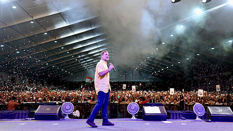 Leader of Opposition in the Lok Sabha Rahul Gandhi during the 'Chhatron ki Goonj' event, in Pune, Aug. 22, 2026.