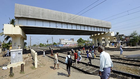 Residents of Bharathipuram are extremely distressed by the slow pace of construction of the railway overbridge connecting Bharathipuram and Vennamaptti.
