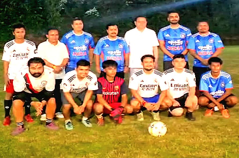 Dressed for the occasion, Nabin played alongside the local footballers, displayed his skills and spent considerable time on the ground.