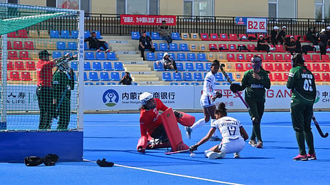 Players from India and Pakistan in action on Thursday