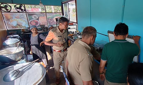 Health squad conducts inspections at eateries under the city corporation on Wednesday.