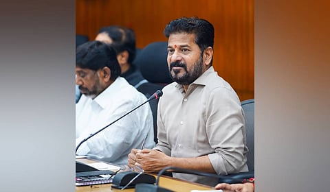 Chief Minister A Revanth Reddy speaks during the Congress LP meeting at Assembly in Hyderabad.