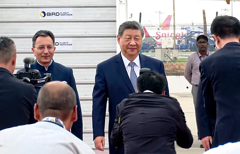 New Delhi: Chinese President Xi Jinping being received by Union Minister of State Jitin Prasada upon his arrival to attend the 18th BRICS Summit, at the Indira Gandhi International (IGI) Airport, in New Delhi, Saturday, Sept. 12, 2026.