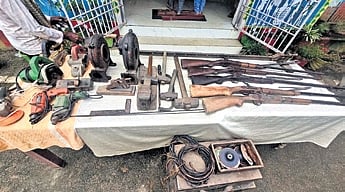 The arms and ammunition seized by the police from illegal manufacturing unit.