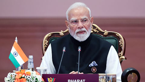 Prime Minister Narendra Modi delivers closing remarks during the BRICS Session on ‘Inclusive Global Governance and Strengthening Multilateralism', at the 18th BRICS Summit at Bharat Mandapam in New Delhi on Saturday.