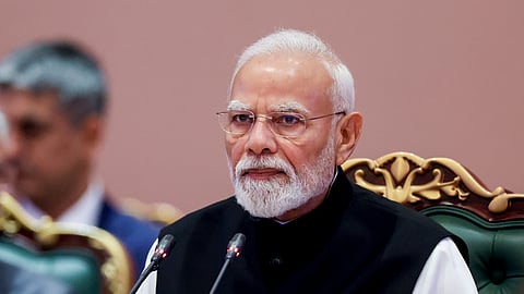 Prime Minister Narendra Modi during the 18th BRICS Summit, at the Bharat Mandapam, in New Delhi.