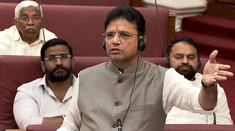 IT Minister D Sridhar Babu speaks during the day 6 of the eighth session of Telangana Legislative Council in Hyderabad.