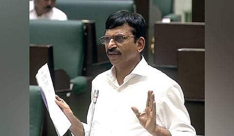 Revenue Minister Ponguleti Srinivasa Reddy speaks during the day 6 of the eighth session of Telangana Legislative Assembly in Hyderabad.