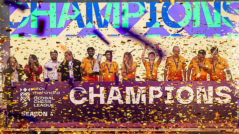 The victorious Ganges Grandmasters team with the GCL title in Bengaluru on Sunday